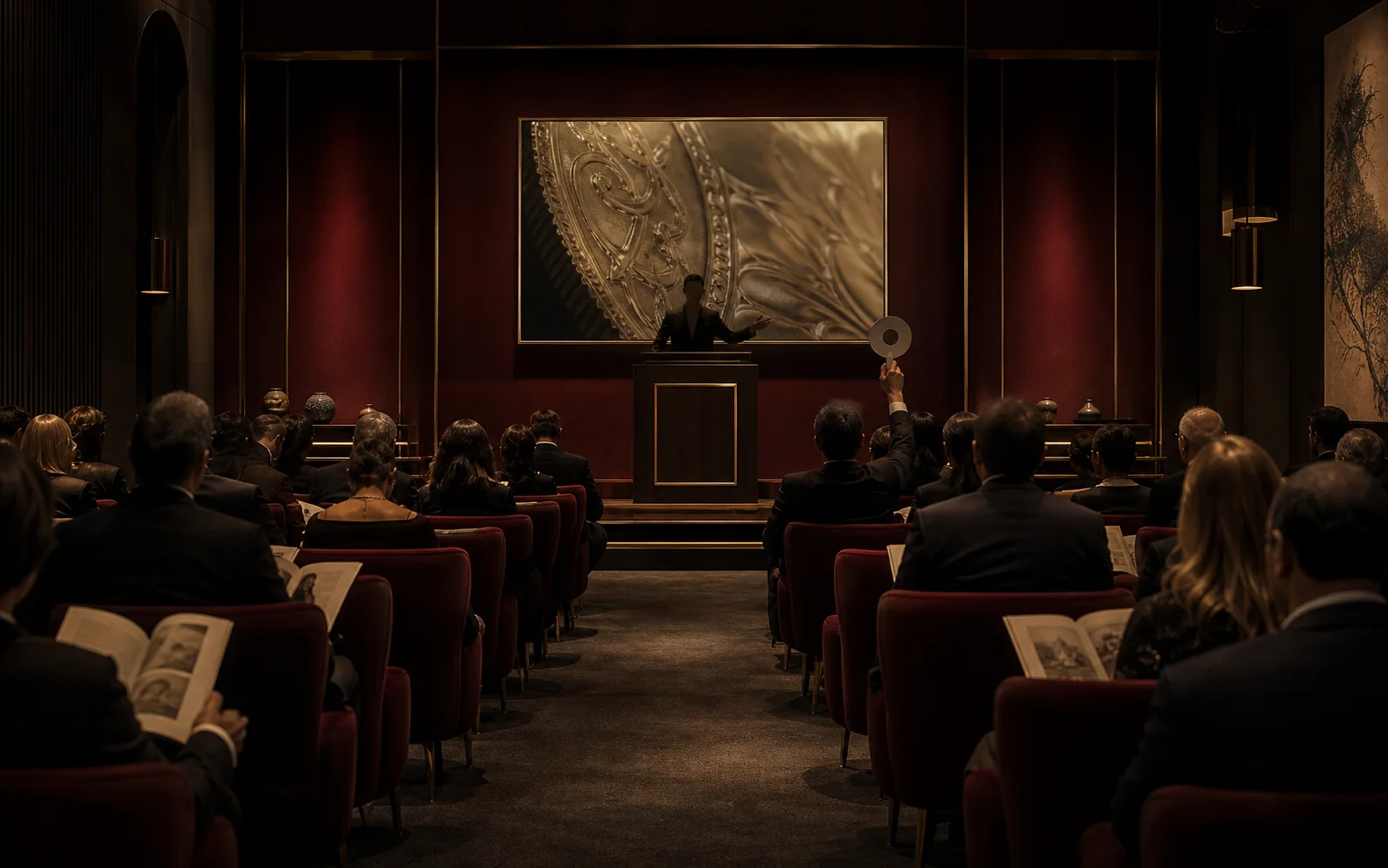 Collectors participating in an elegant live numismatic auction